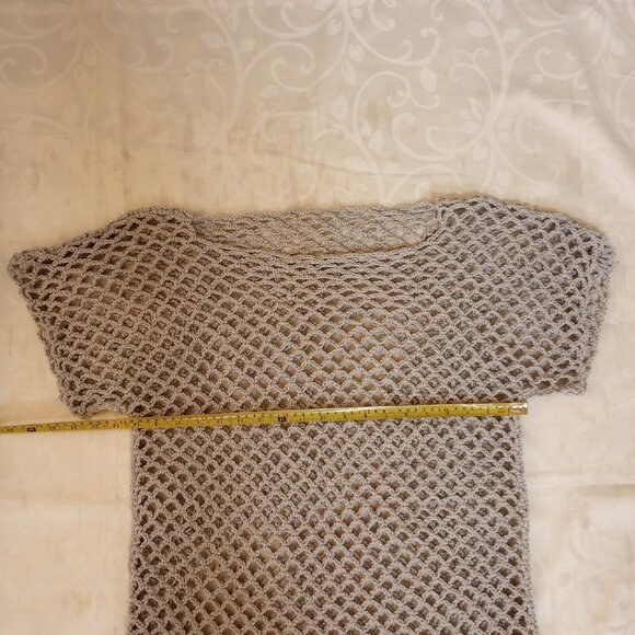 Women's Handmade Swim Coverup L Gray Rounded Neckline Fishnet Top Dress Crochet - Picture 6 of 9
